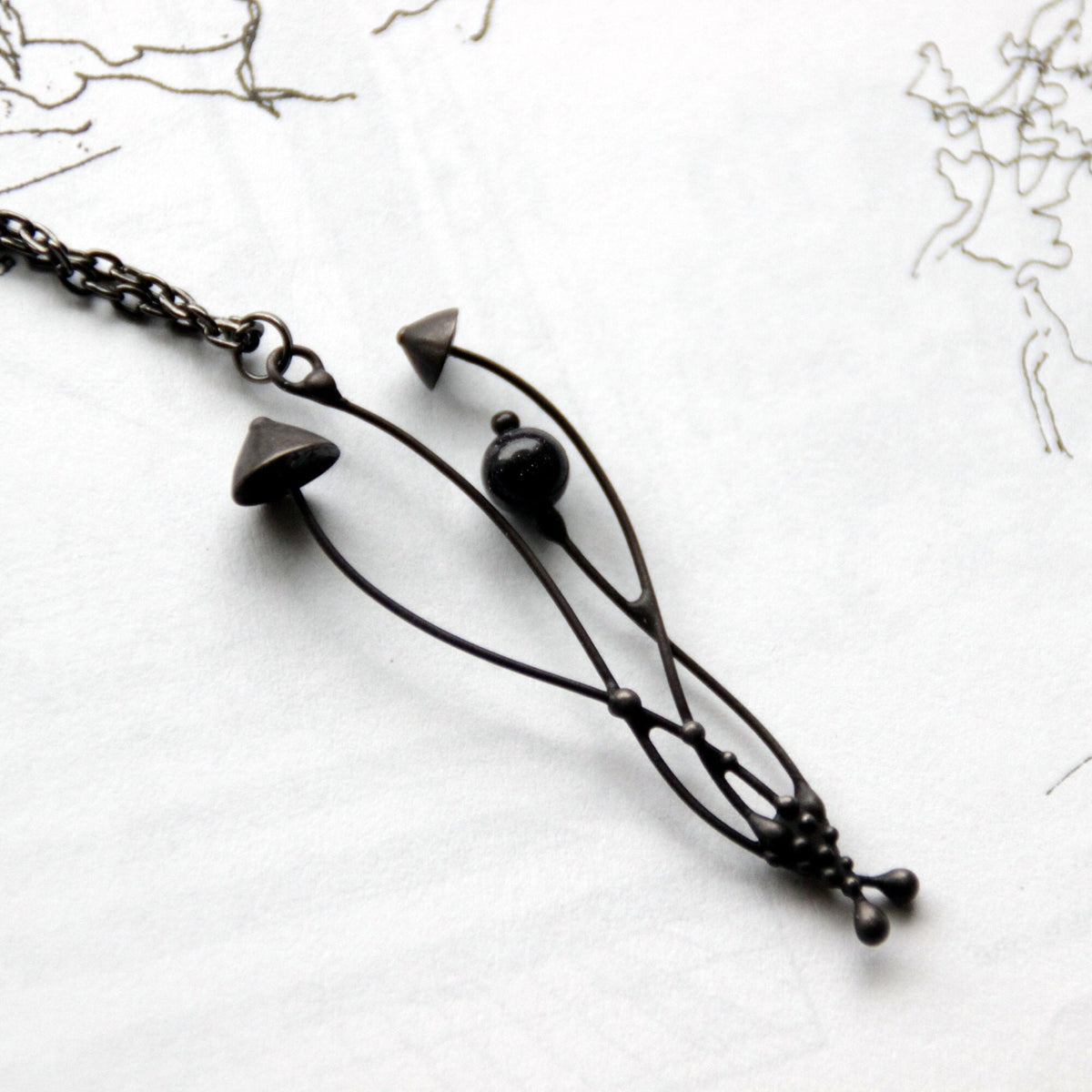 Black Aventurine Mushroom Necklace – Blackened Copper