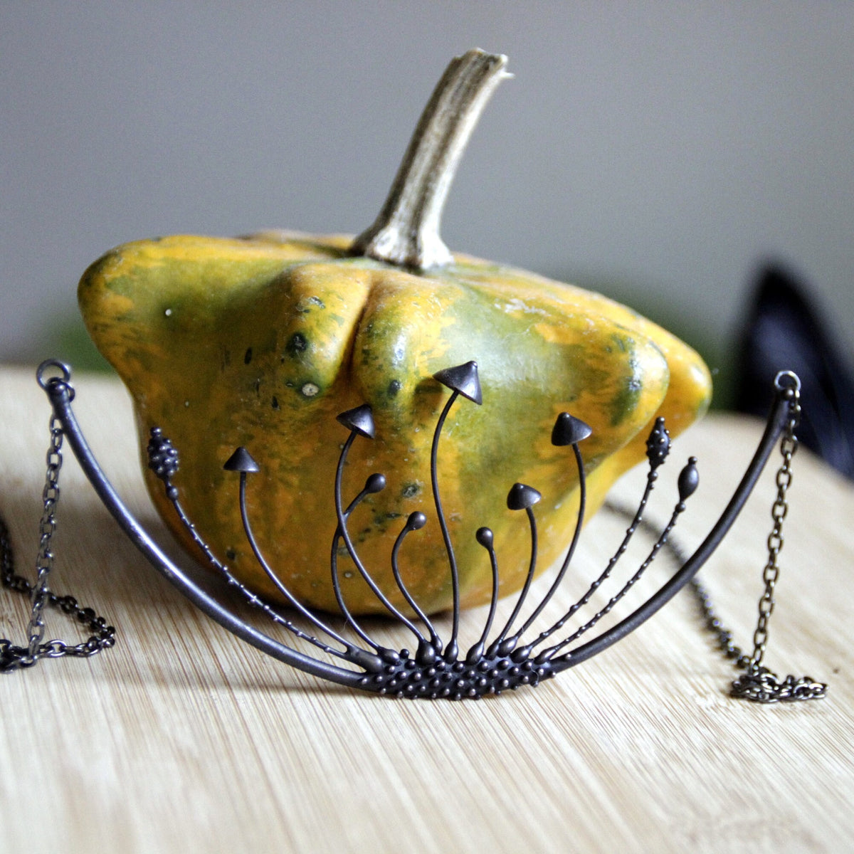 Black Mushroom Cluster Statement Necklace – Blackened Copper