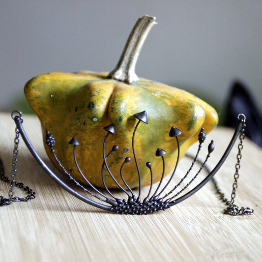 Black Mushroom Cluster Statement Necklace – Blackened Copper
