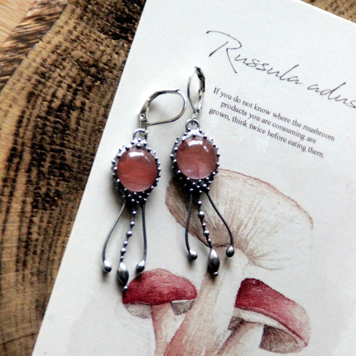 Oval Watermelon Quartz Jellyfish Earrings – Silver Tone