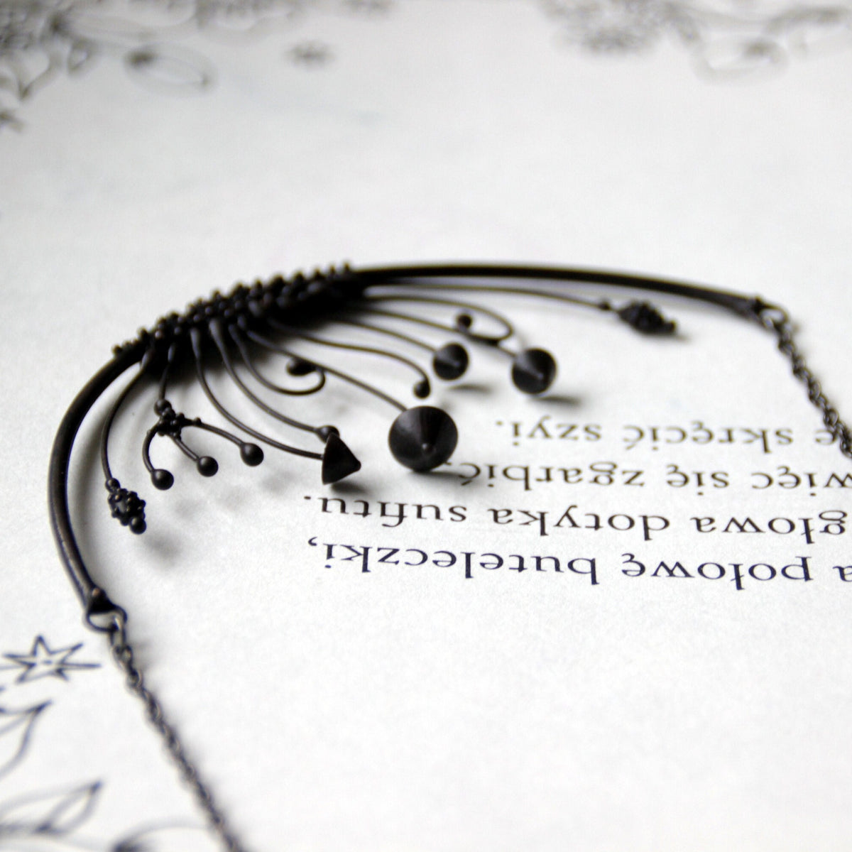 Four Mushroom Crescent Collar Necklace – Blackened Copper