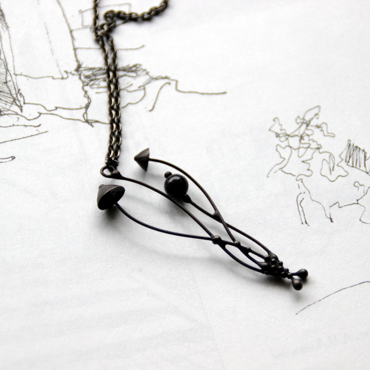 Black Aventurine Mushroom Necklace – Blackened Copper