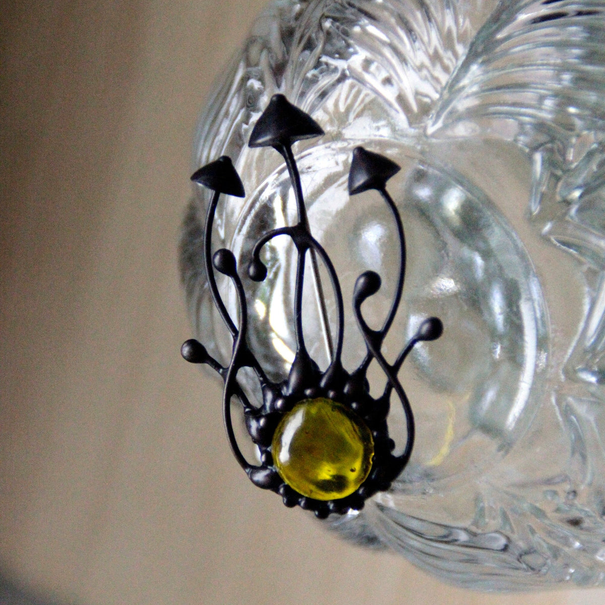 Yellow Glass Mushroom Cluster Brooch – Blackened Copper