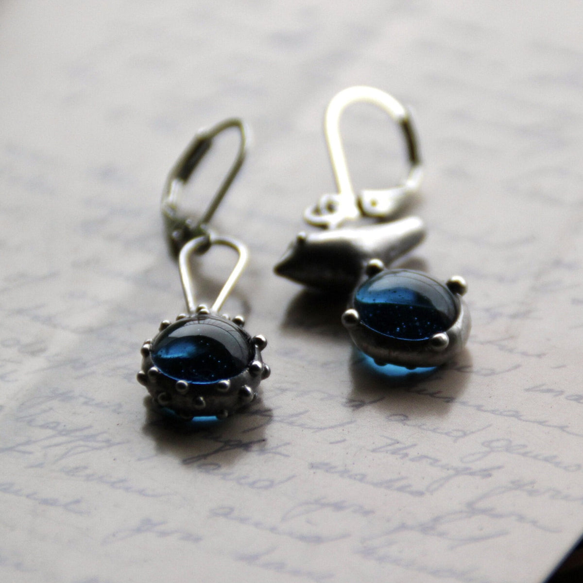 Blue Glass Bird Mismatched Earrings – Silver Tone