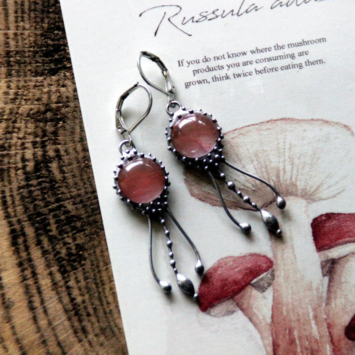 Oval Watermelon Quartz Jellyfish Earrings – Silver Tone