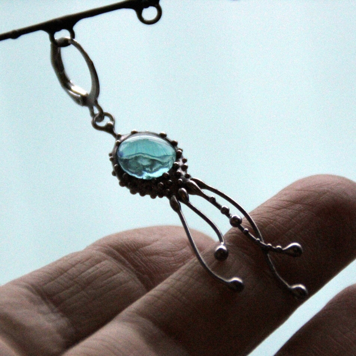 Blue Glass Octopus Single Earring – Silver Tone