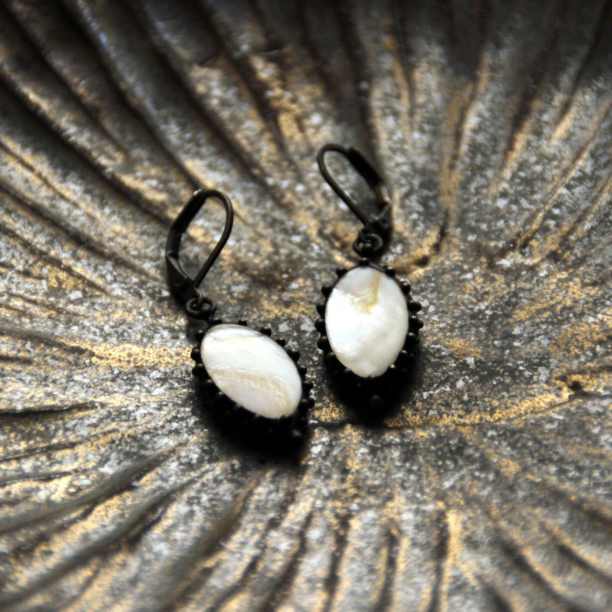 Mother of Pearl Oval Earrings – Blackened Copper