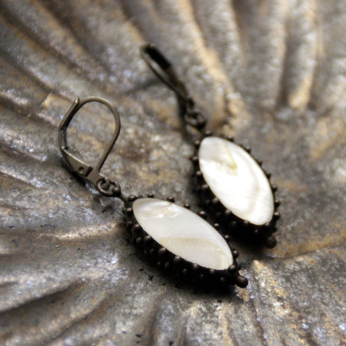 Mother of Pearl Oval Earrings – Blackened Copper
