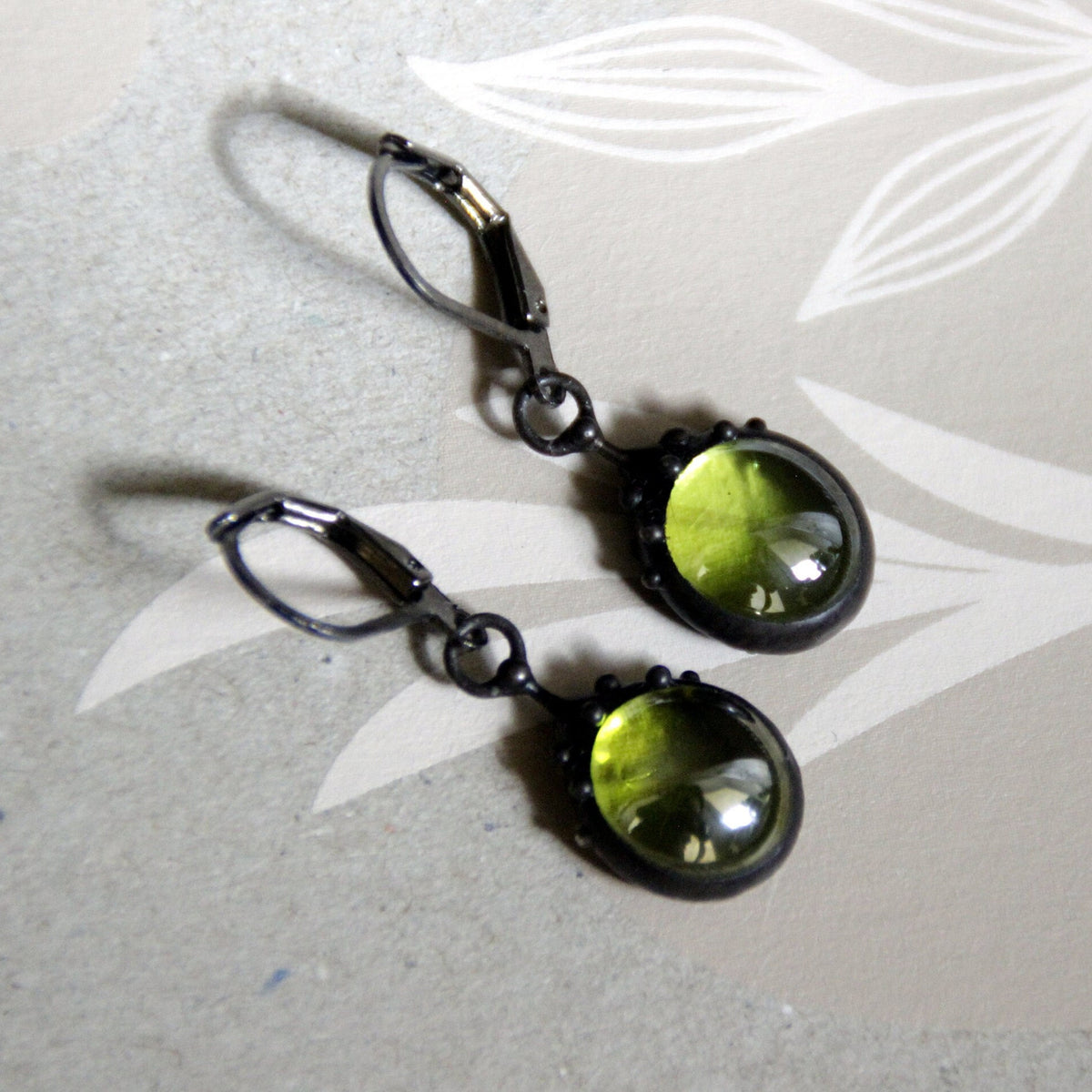 Green Stained Glass Drop Earrings – Blackened Copper