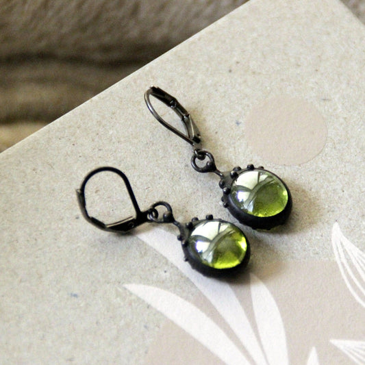Green Stained Glass Drop Earrings – Blackened Copper