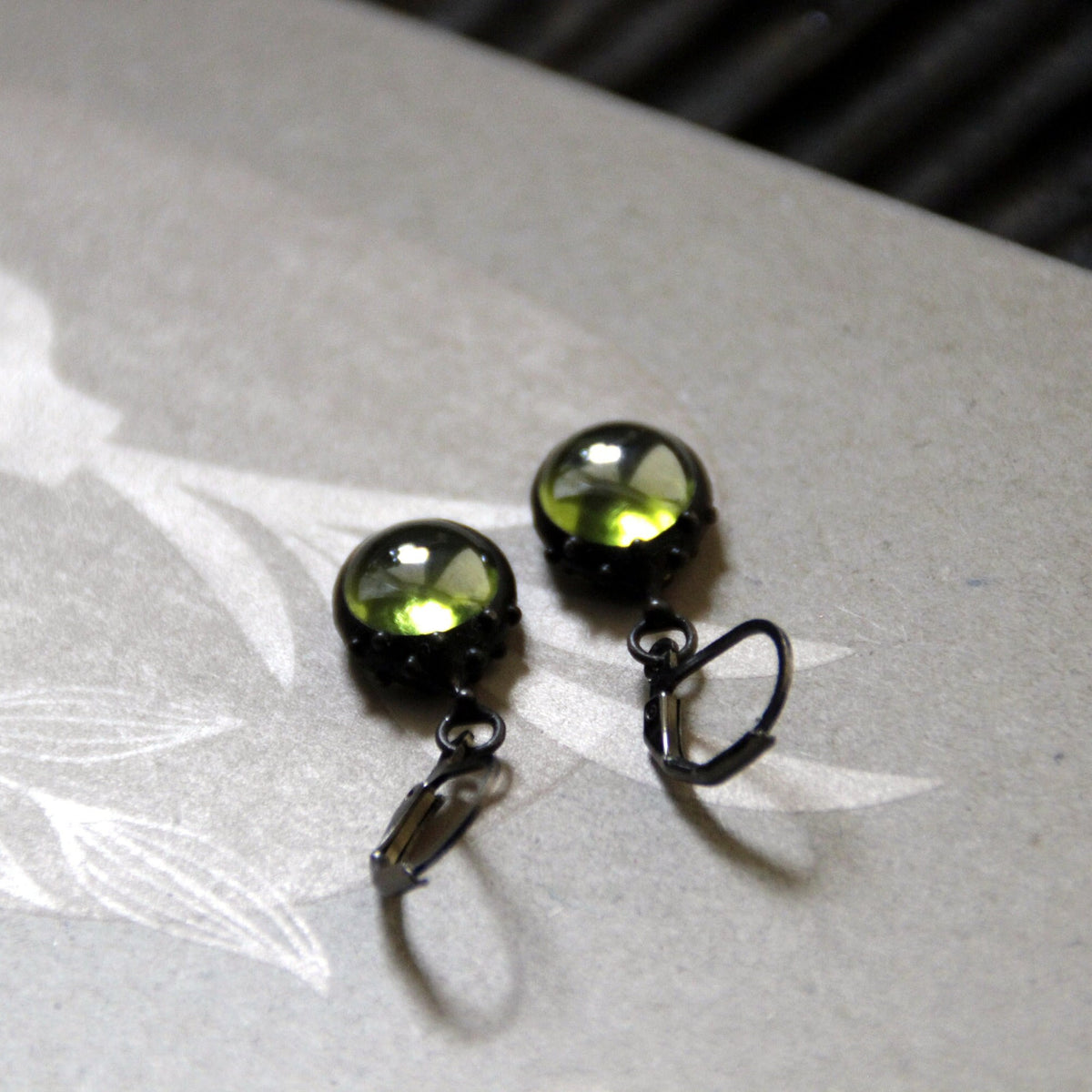 Green Stained Glass Drop Earrings – Blackened Copper