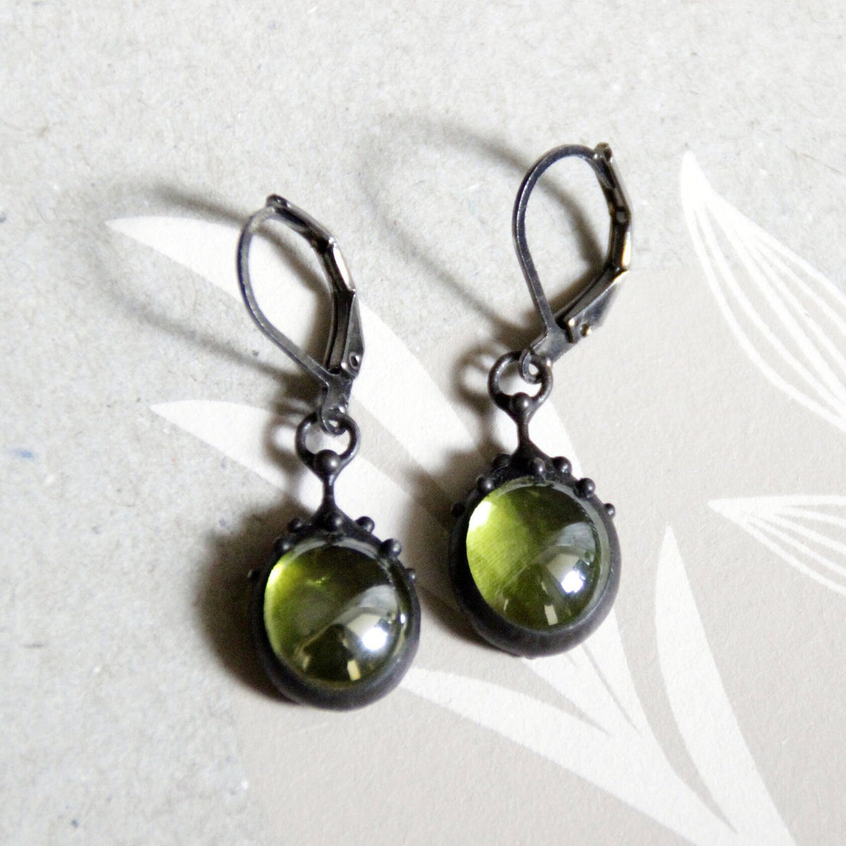 Green Stained Glass Drop Earrings – Blackened Copper