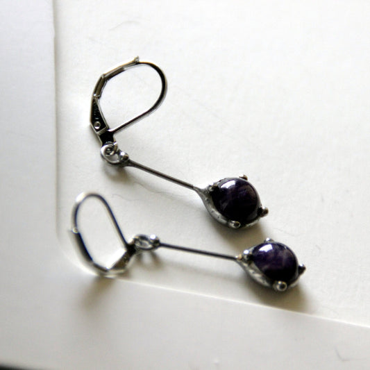 Amethyst Drop Earrings – Silver Tone