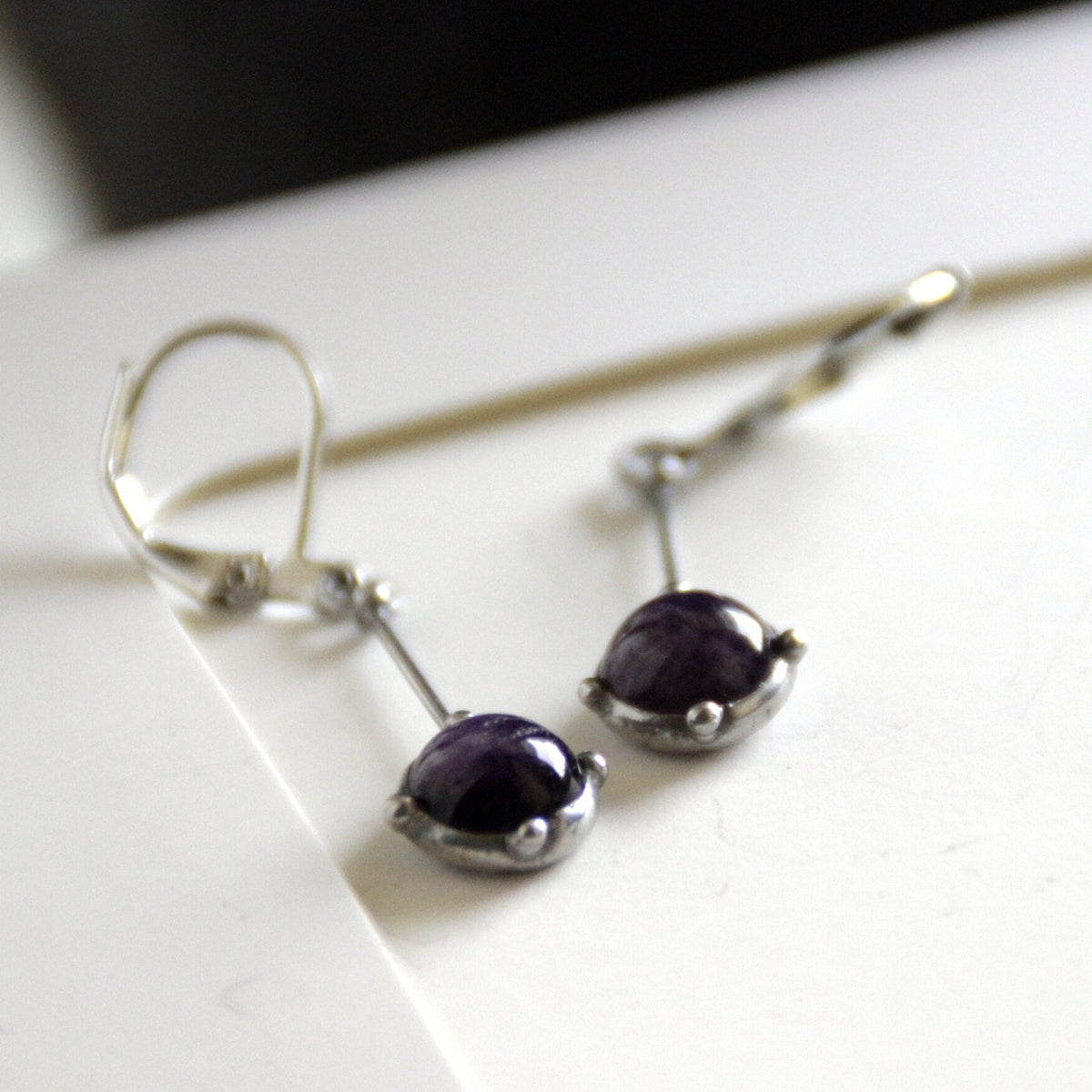 Amethyst Drop Earrings – Silver Tone