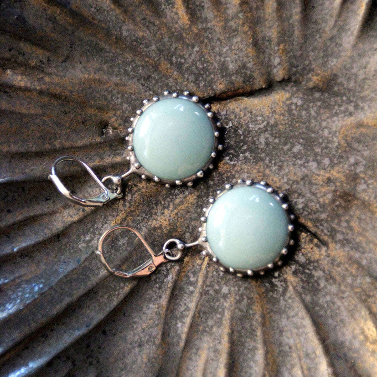 Turquoise Stained Glass Drop Earrings – Silver Tone