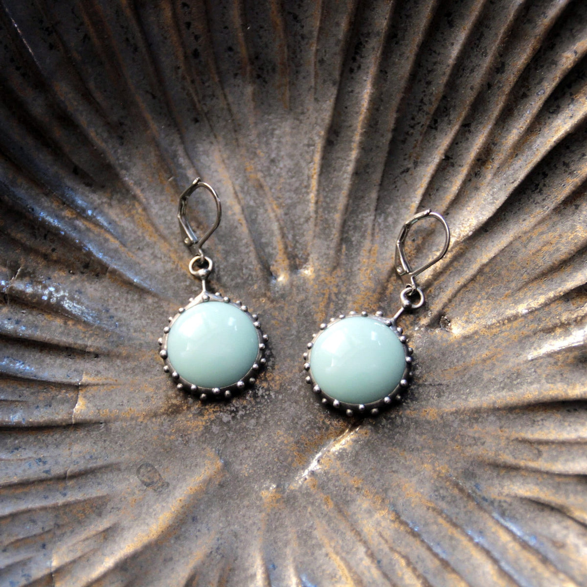 Turquoise Stained Glass Drop Earrings – Silver Tone