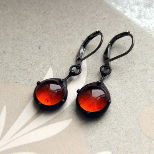 Red Stained Glass Drop Earrings – Blackened Copper