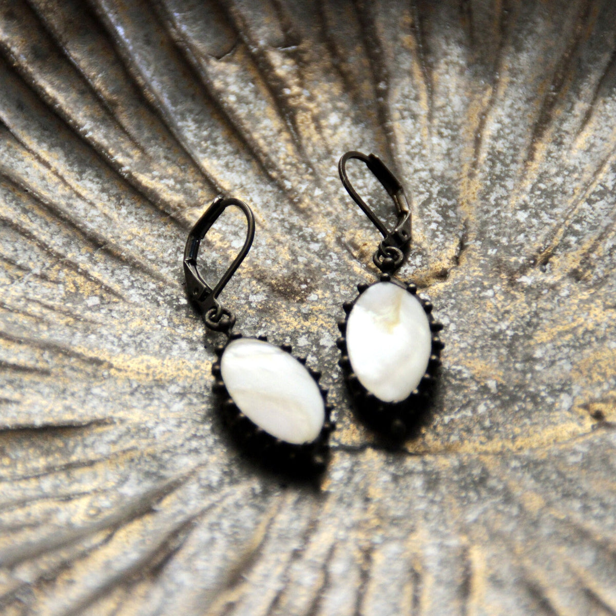 Mother of Pearl Oval Earrings – Blackened Copper