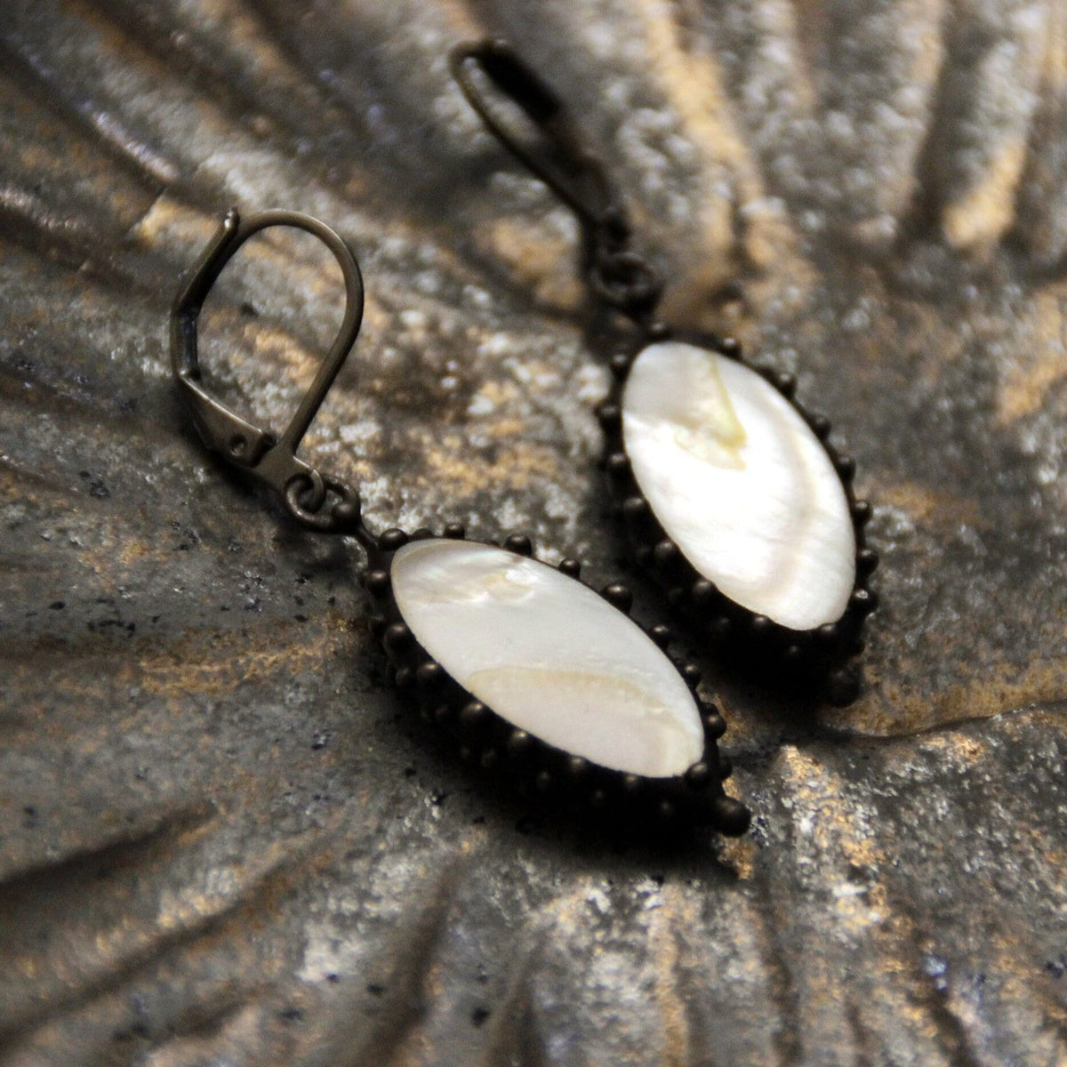 Mother of Pearl Oval Earrings – Blackened Copper