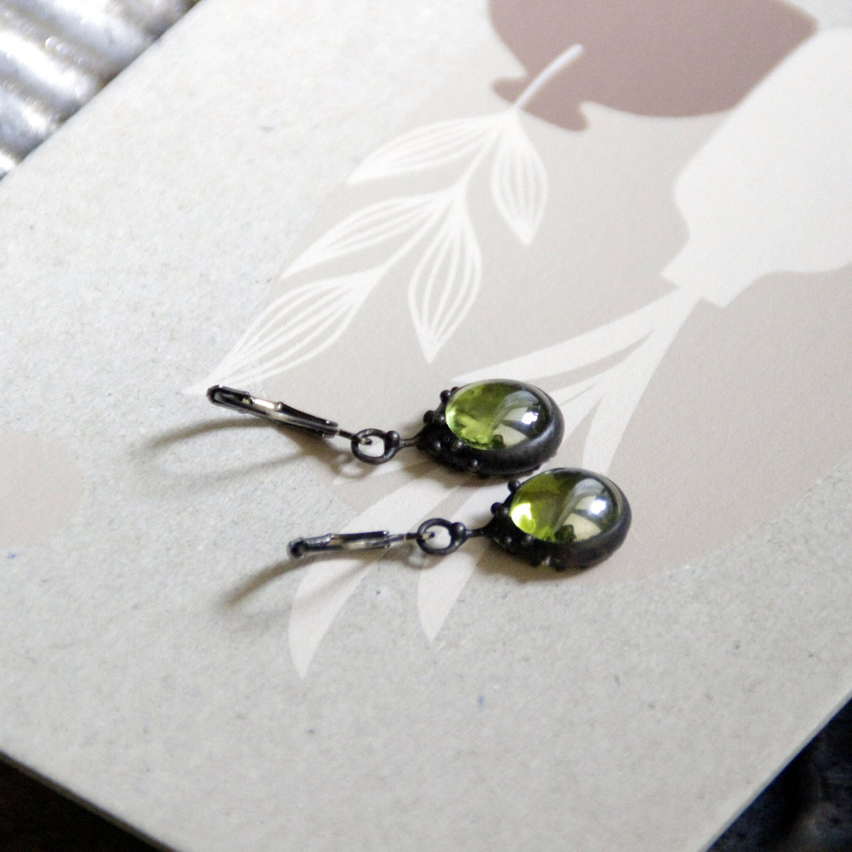 Green Stained Glass Drop Earrings – Blackened Copper