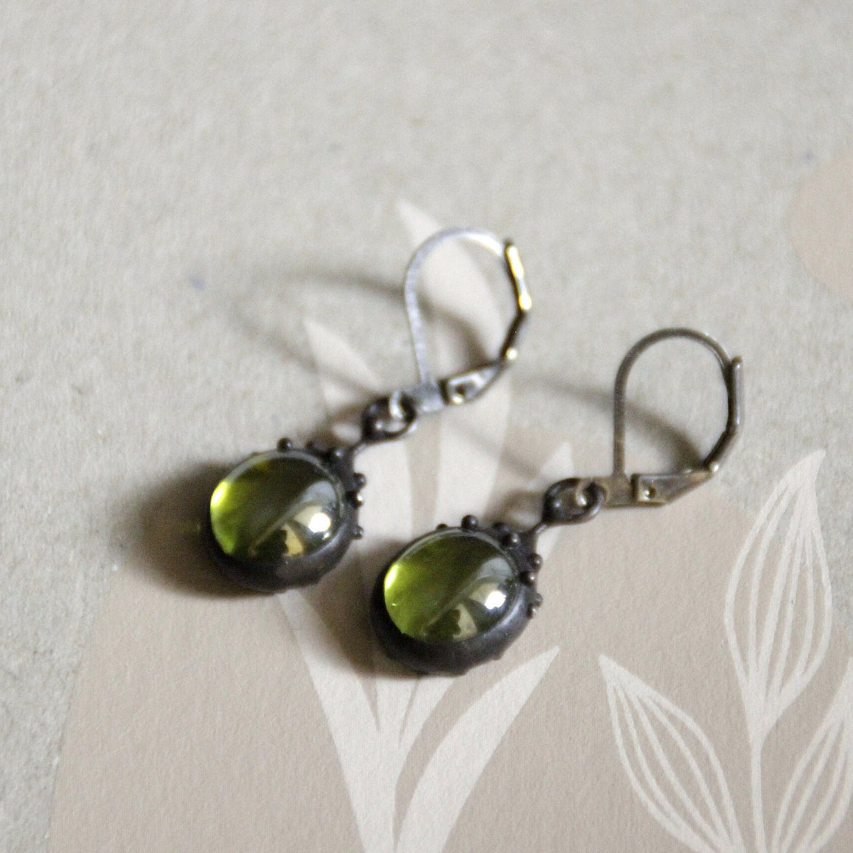 Green Stained Glass Drop Earrings – Blackened Copper