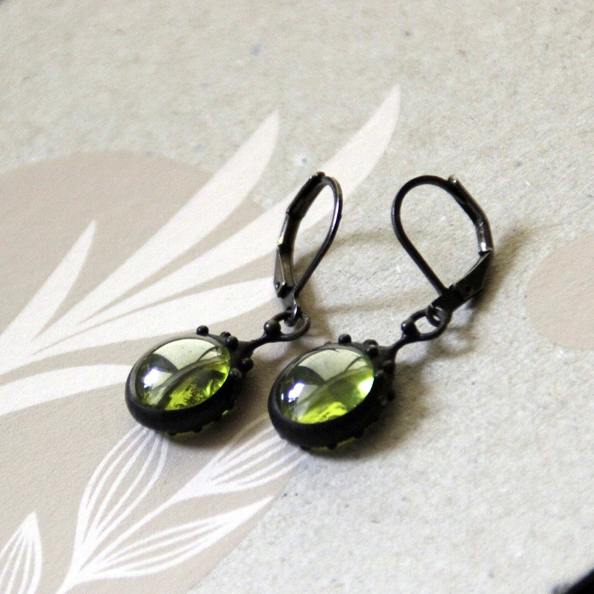 Green Stained Glass Drop Earrings – Blackened Copper