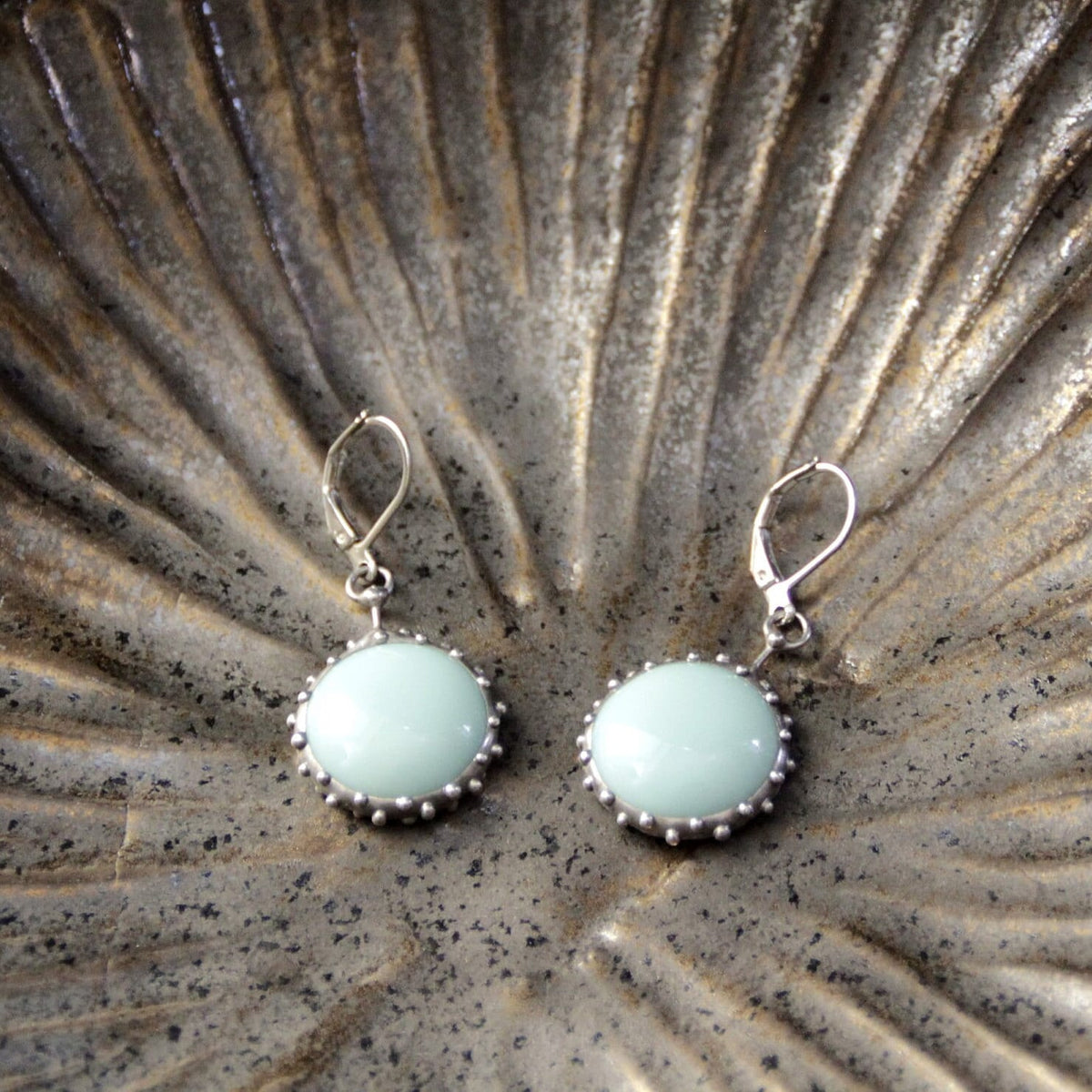 Turquoise Stained Glass Drop Earrings – Silver Tone