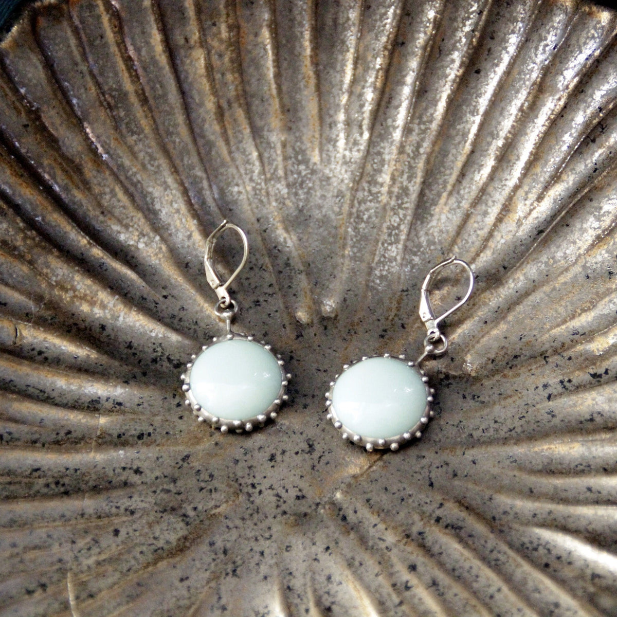 Turquoise Stained Glass Drop Earrings – Silver Tone