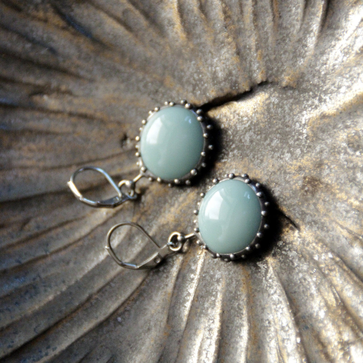 Turquoise Stained Glass Drop Earrings – Silver Tone
