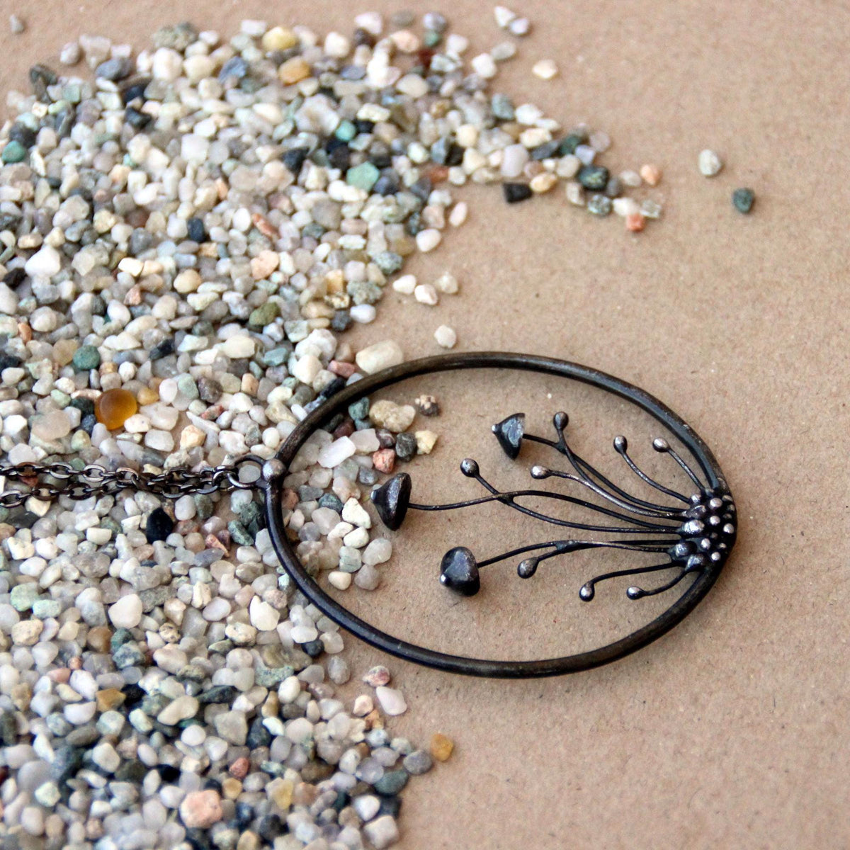 Three Mushroom Statement Necklace – Blackened Copper