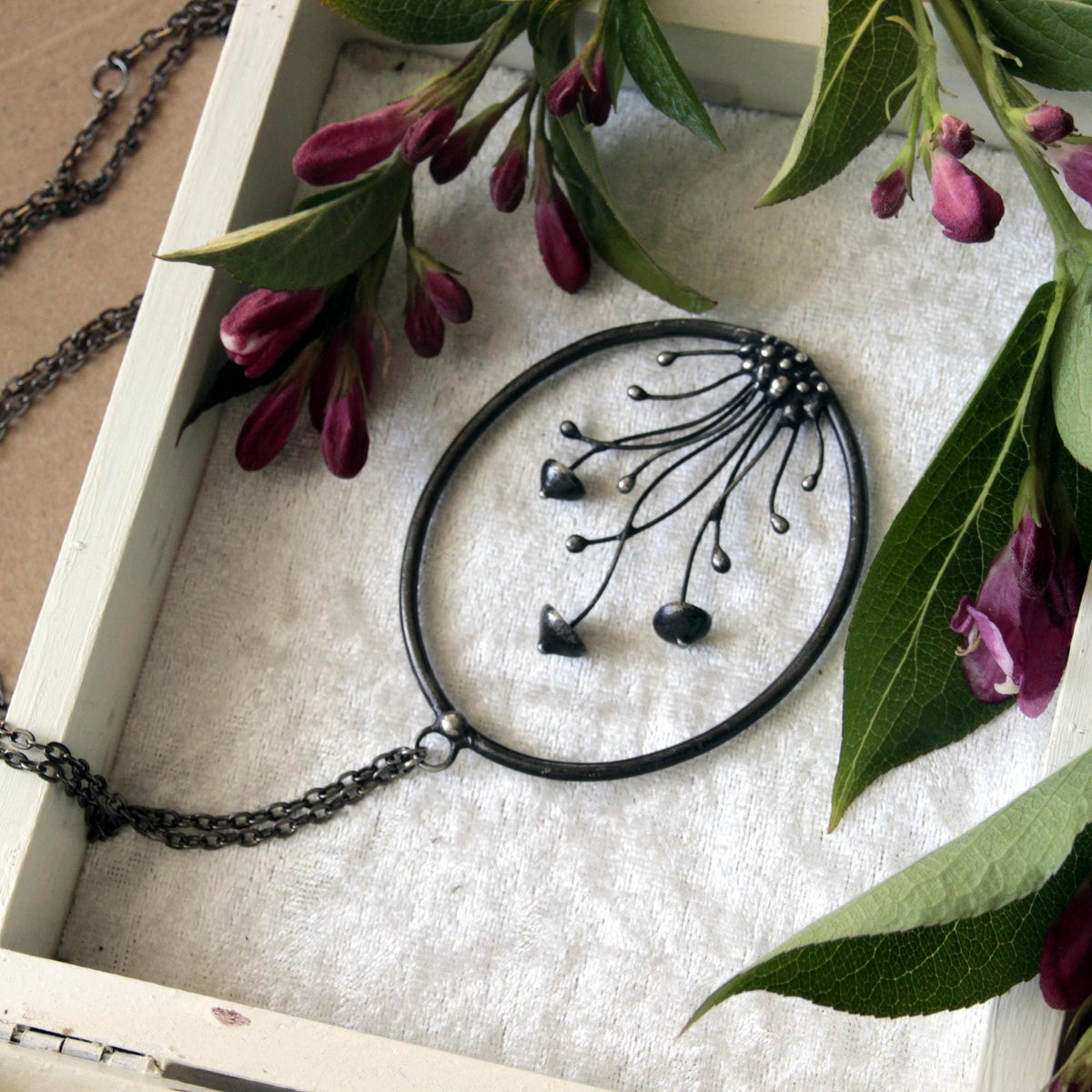 Three Mushroom Statement Necklace – Blackened Copper