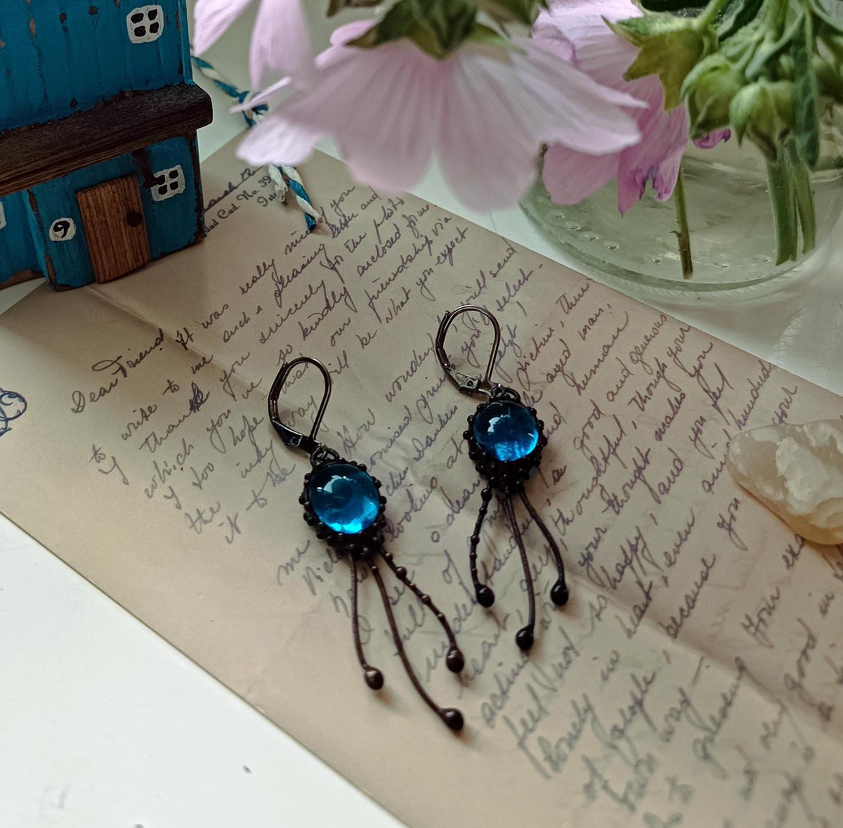 Blue Agate Jellyfish Earrings – Blackened Copper
