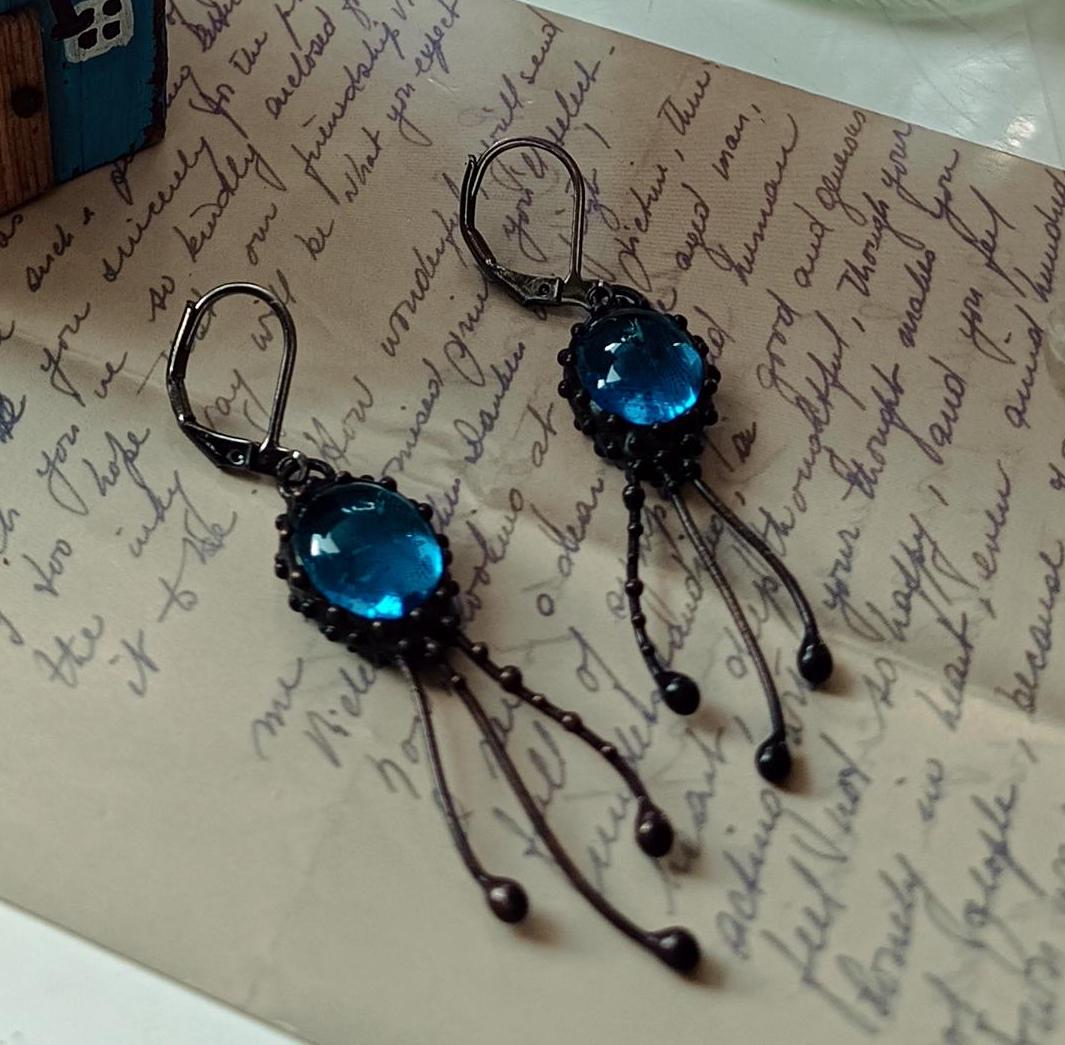 Blue Agate Jellyfish Earrings – Blackened Copper
