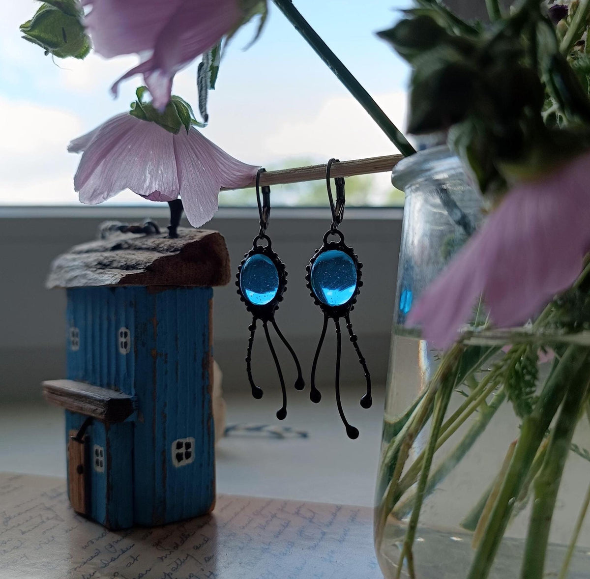 Blue Agate Jellyfish Earrings – Blackened Copper