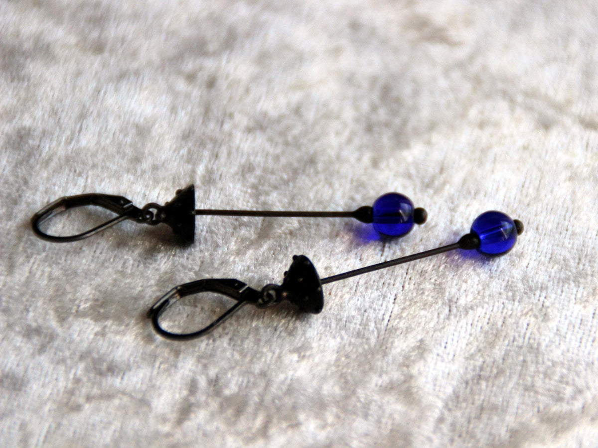 Blue Glass Amanita Mushroom Earrings – Blackened Copper
