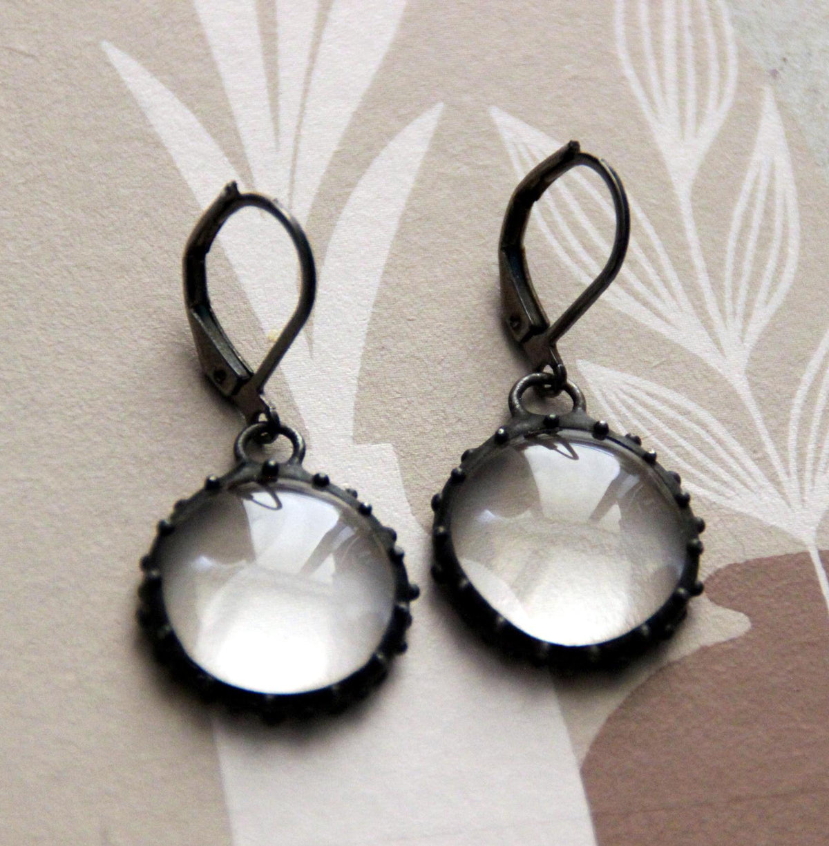 Clear Stained Glass Round Earrings – Blackened Copper