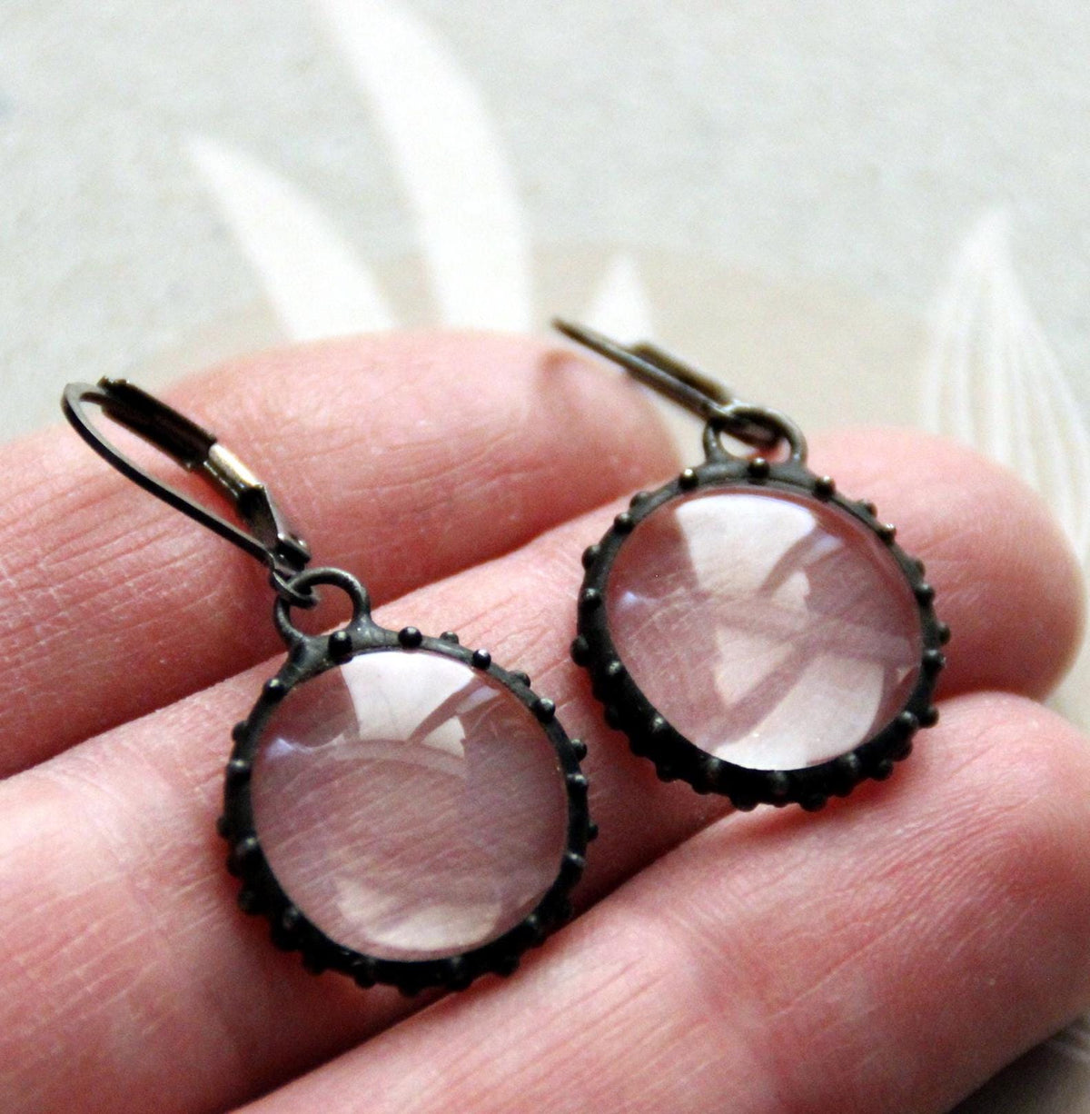 Clear Stained Glass Round Earrings – Blackened Copper