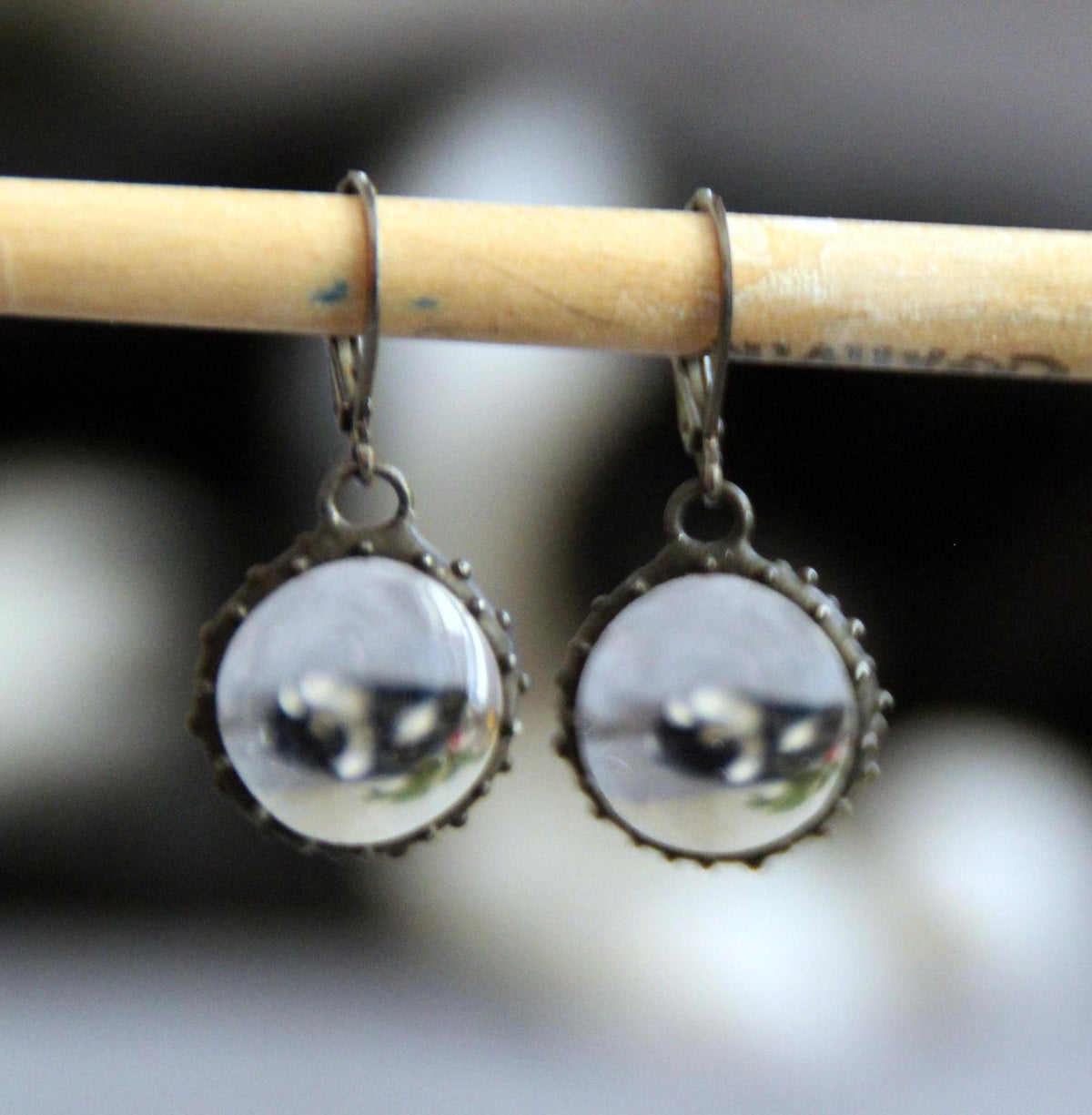 Clear Stained Glass Round Earrings – Blackened Copper