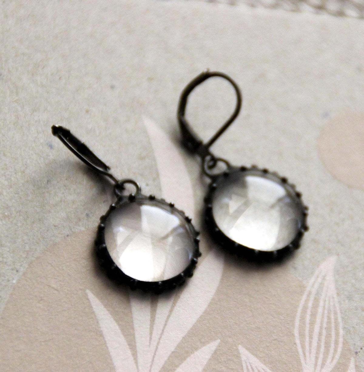 Clear Stained Glass Round Earrings – Blackened Copper
