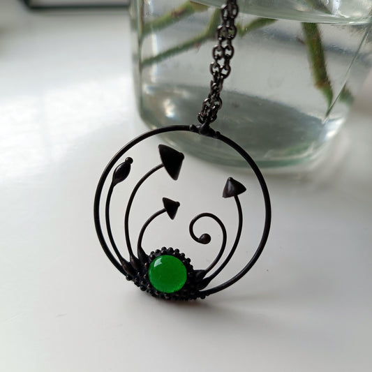 Green Glass Mushroom Circle Necklace – Blackened Copper
