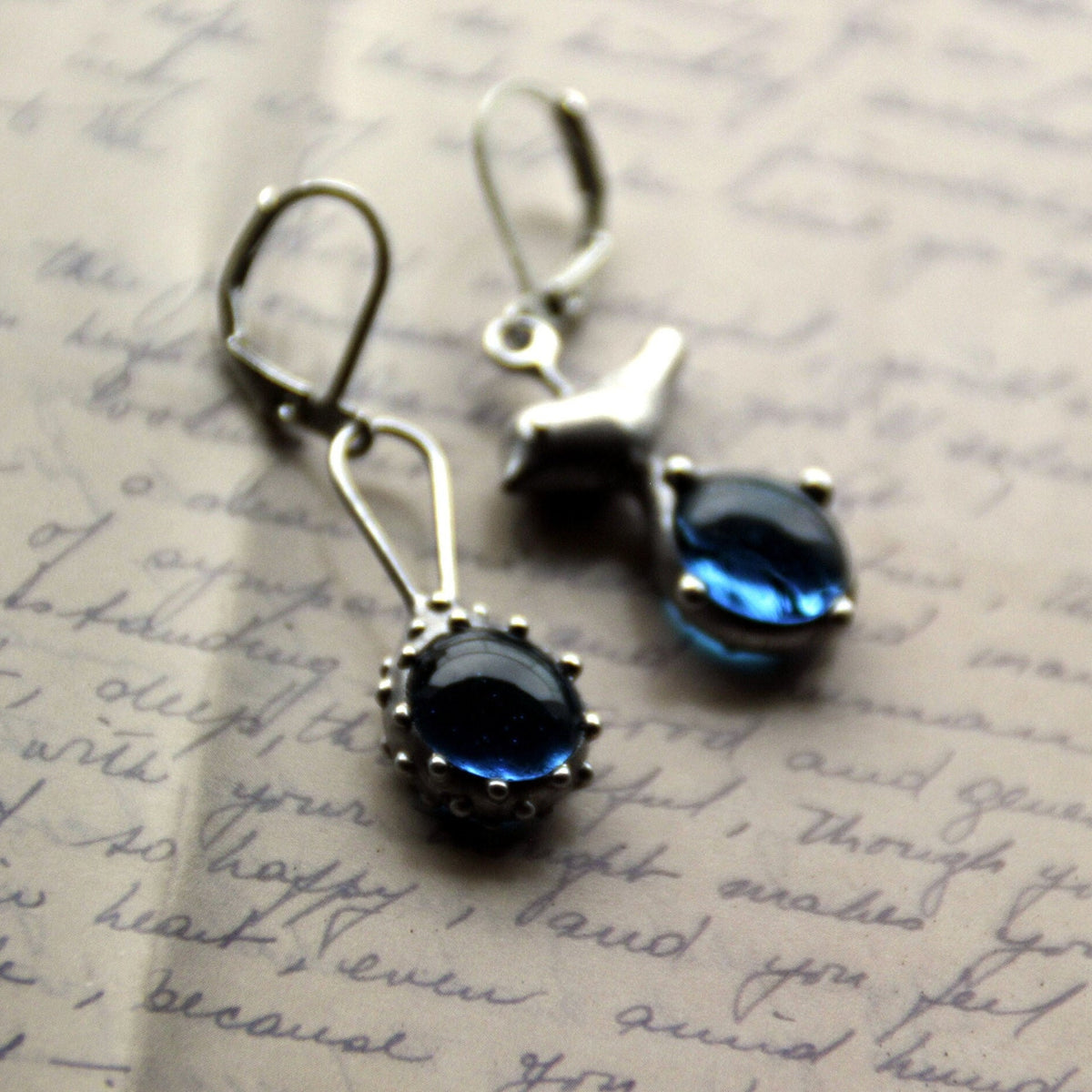 Blue Glass Bird Mismatched Earrings – Silver Tone