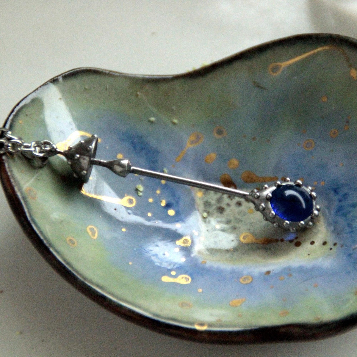 Blue Stained Glass Amanita Mushroom Necklace – Silver Tone