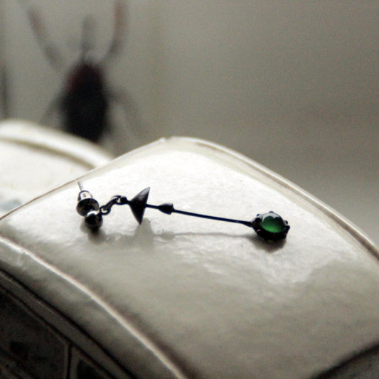 Green Glass Mushroom Single Earring – Blackened Copper & Pewter Forest