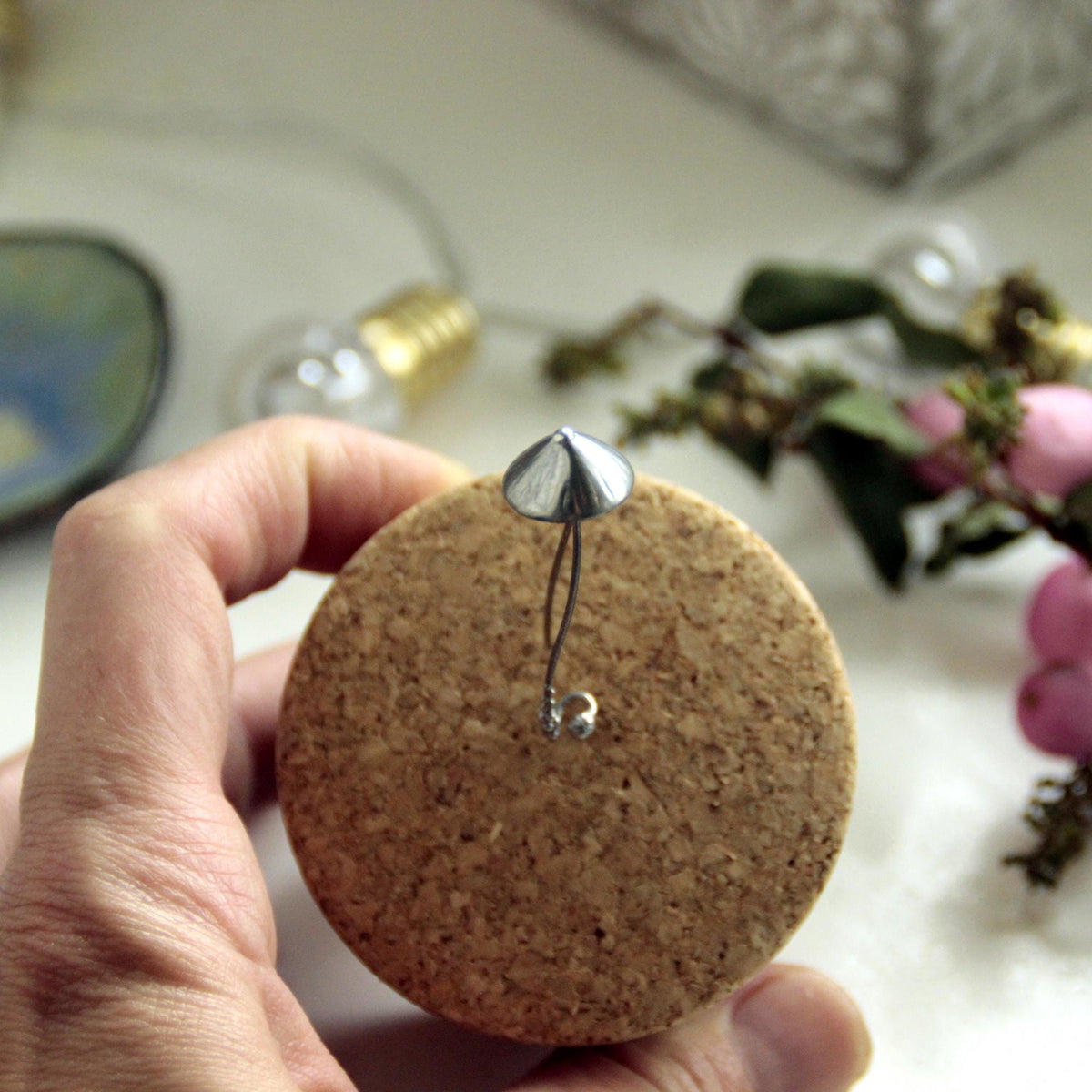 Silver Tone Mushroom Brooch