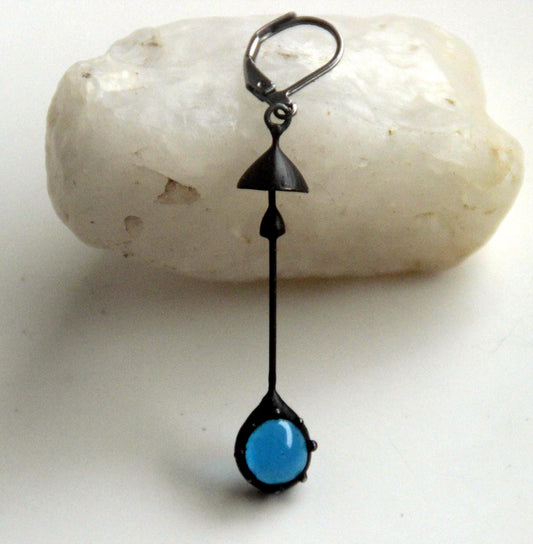 Blue Glass Mushroom Single Earring – Blackened Copper