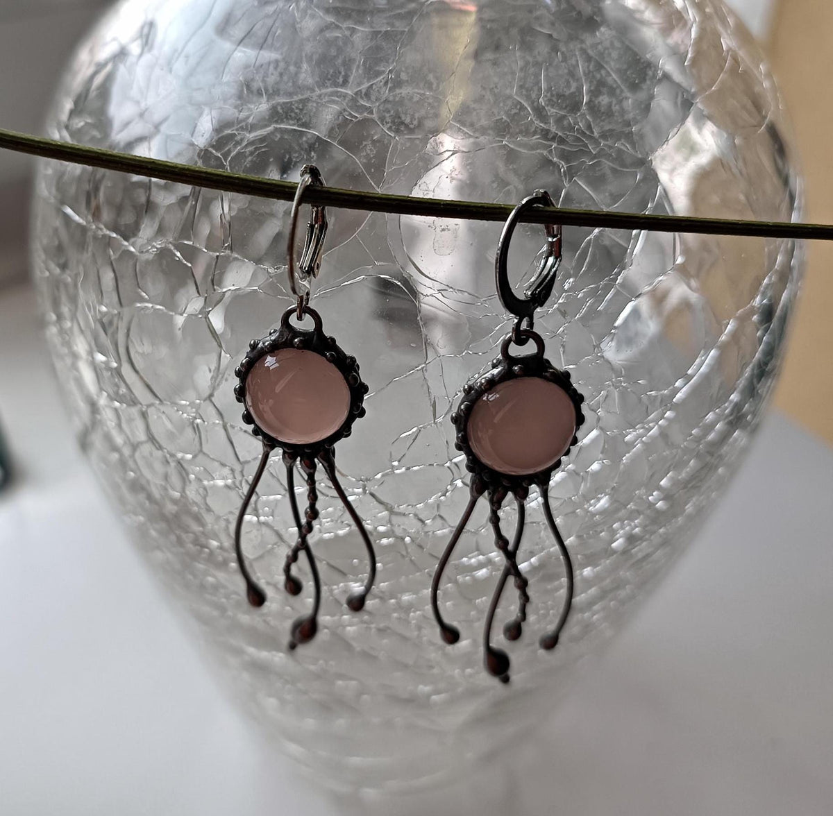Rose Agate Jellyfish Earrings – Silver Tone