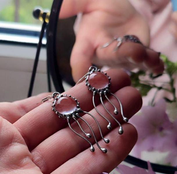 Watermelon Quartz Jellyfish Earrings – Silver Tone