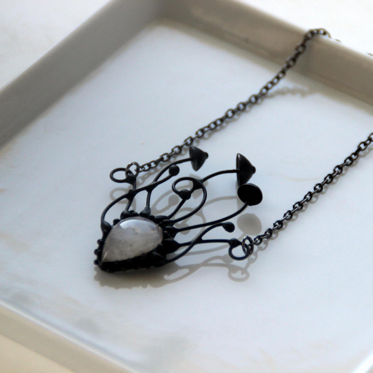 Moonstone Mushroom Cluster Necklace – Blackened Copper