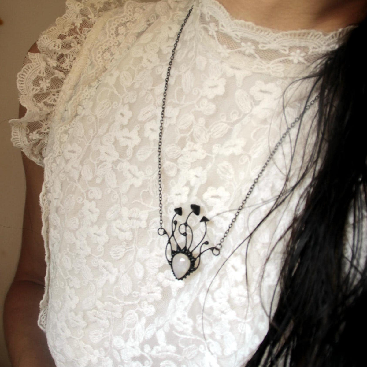 Moonstone Mushroom Cluster Necklace – Blackened Copper