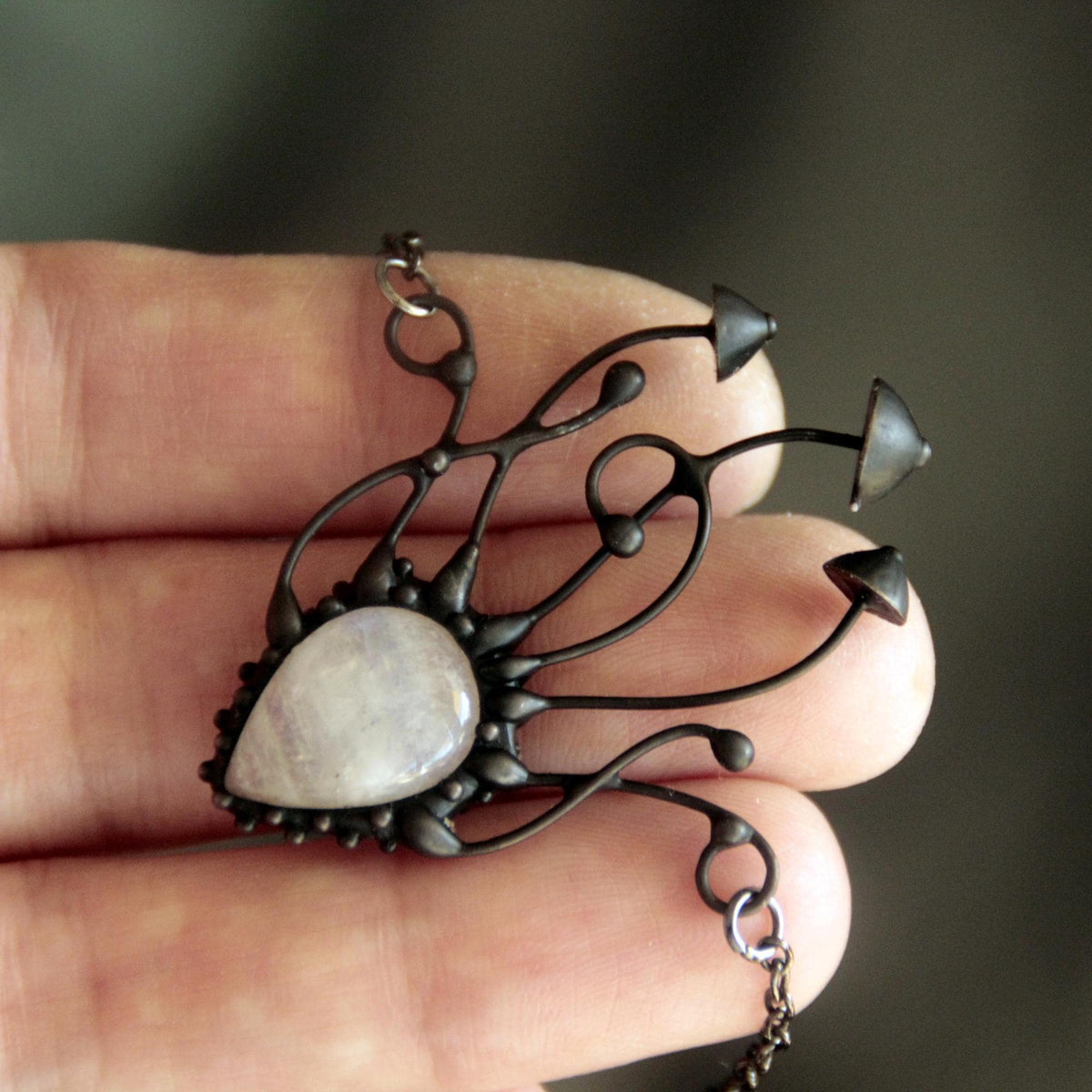 Moonstone Mushroom Cluster Necklace – Blackened Copper